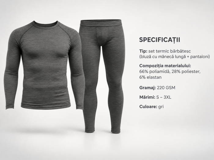 Set lenjerie termica barbati, gri, bluza cu maneca lunga si pantaloni, confort termic [5]