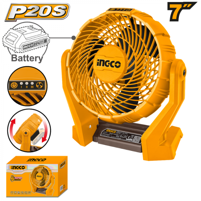 Ventilator portabil pe acumulatori 20V, 7" [2]
