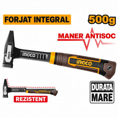 Ciocane, dalti si rangi - Ciocan profesional 500 g, maner antisoc, pentru zidarie si constructii