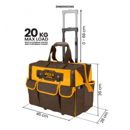 Geanta scule, cu manere, tip troler, maner telescopic, 19 buzunare, 45 x 28 x 36cm [2]
