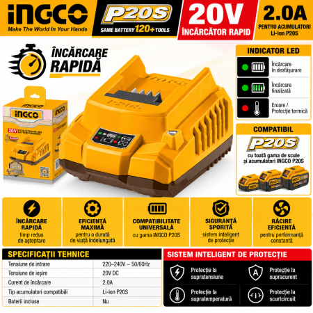 Incarcator rapid 20V, 2Ah, compatibil gama P20S, incarcare eficienta [5]
