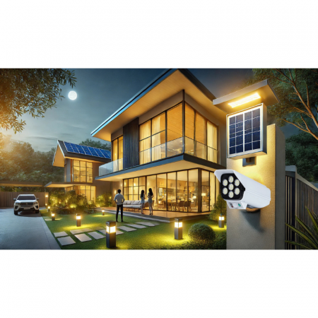 Lampa solara, 100 x LED, cu senzor de miscare si telecomanda, tip camera supraveghere [14]