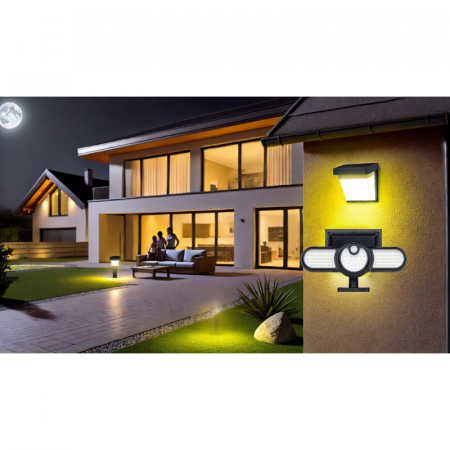 Lampa solara, 112 x LED, cu senzor de miscare, 3 capete rotative 360° [15]