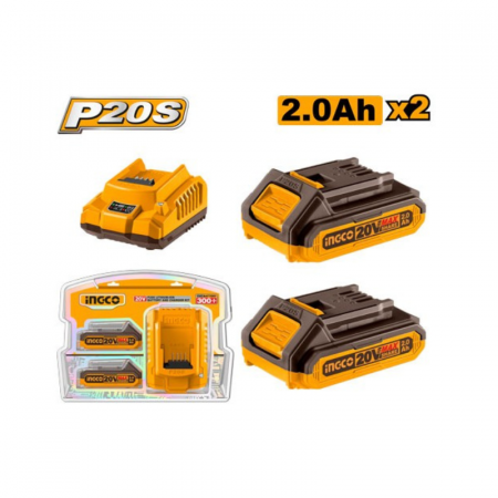 Acumulatori, baterii si incarcatoare scule electrice - Pachet, Set 2 x Acumulatori 2Ah + Incarcator, 20V, P20S