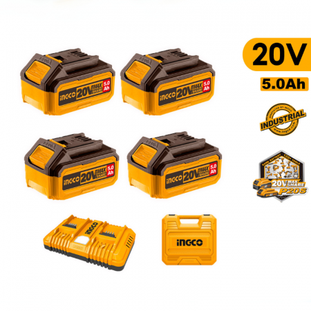Pachet, Set 4 x Acumulatori 5Ah + Incarcator rapid dublu, 20V, P20S [1]