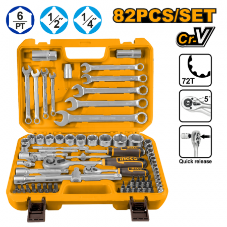 Chei si truse chei - Set de 82 bucati de chei tubulare 1/4" si 1/2"