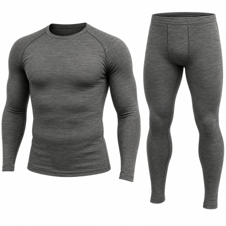 Noutati - Set lenjerie termica barbati, gri, bluza cu maneca lunga si pantaloni, confort termic