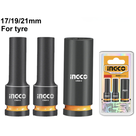 Seturi si accesorii pentru gaurit, insurubat si amestecat - Set tubulare lungi pentru impact 1/2", 17-19-21 mm, 3 piese, otel Cr-Mo