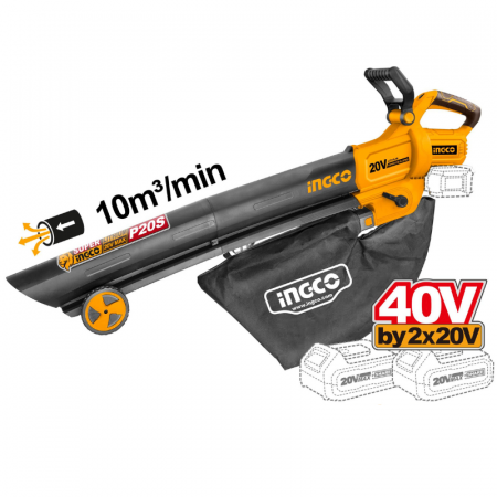 Suflanta frunze si Aspirator cu Sac pe acumulatori, 40V, 10 m³/min, 190 km/h [1]