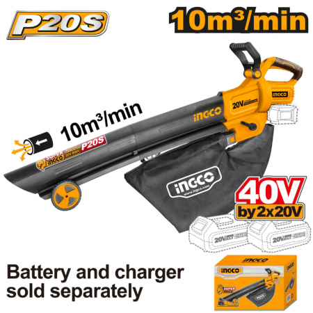 Aspiratoare si suflante - Suflanta frunze si Aspirator cu Sac pe acumulatori, 40V, 10 m³/min, 190 km/h