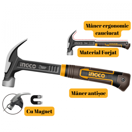 Scule si unelte - Ciocan cu 2 Colti 450g, cu Maner Ergonomic Cauciucat