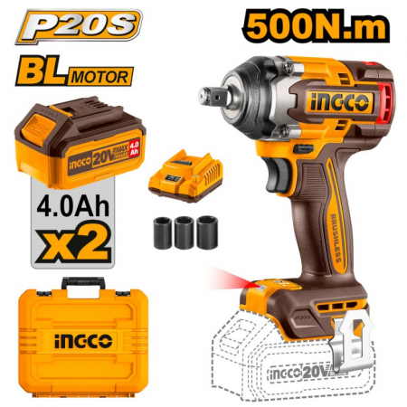 Scule electrice - Masina de insurubat cu impact 500Nm, 20V, trusa cu acumulatori si incarcator: