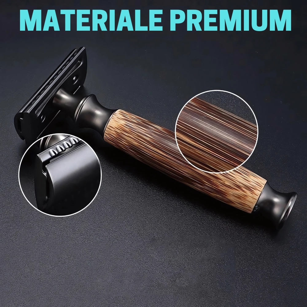 Aparat de ras clasic, maner din lemn, black [5]