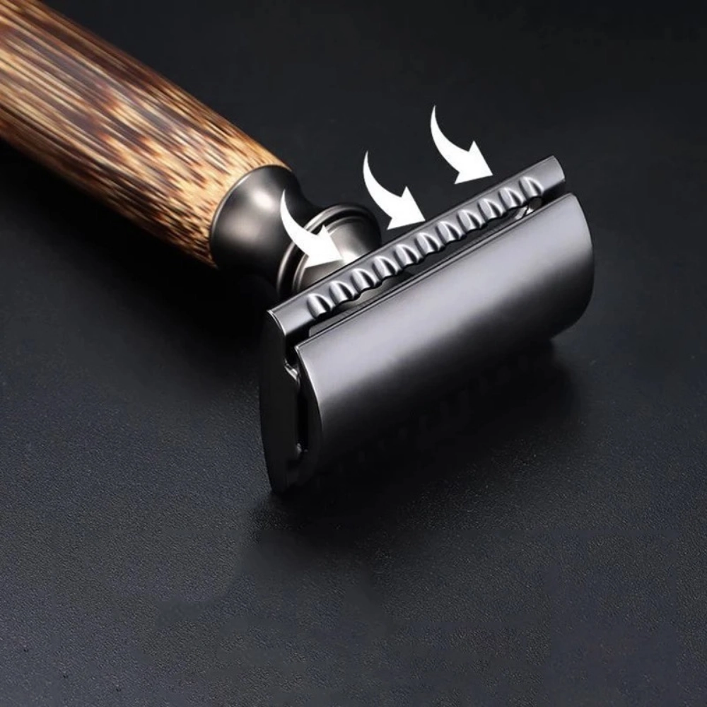 Aparat de ras clasic, maner din lemn, black [3]