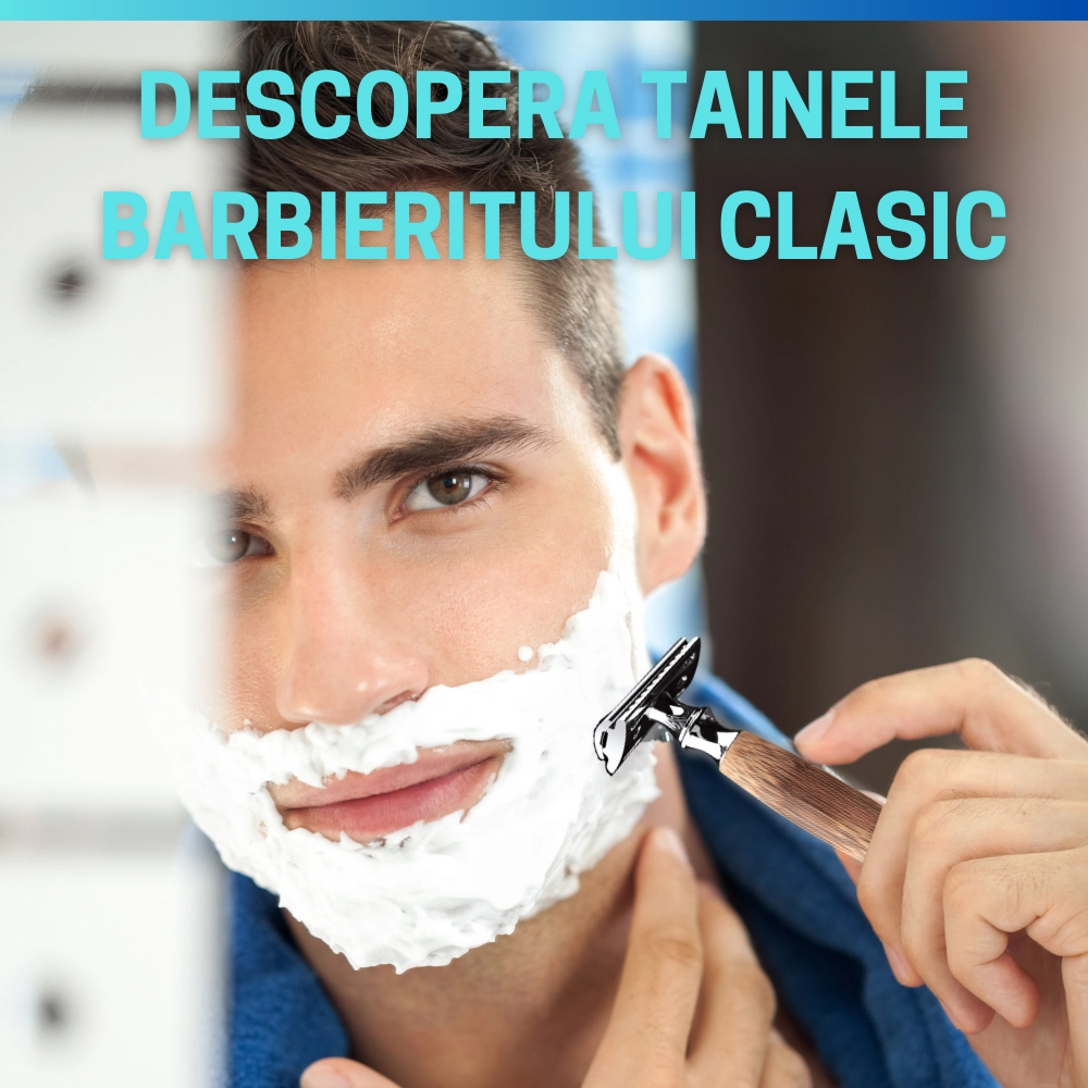 Aparat de ras clasic, maner din lemn, silver [6]