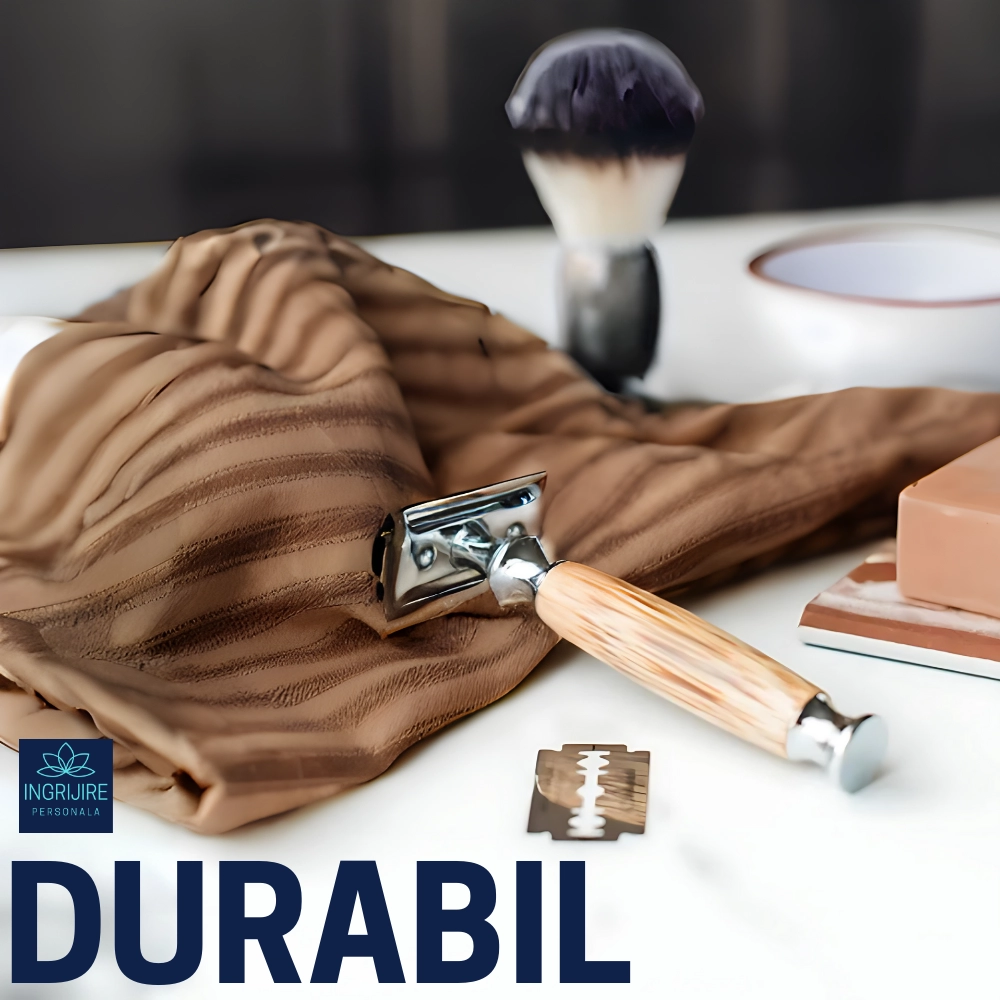 Aparat de ras clasic, maner din lemn, silver [5]