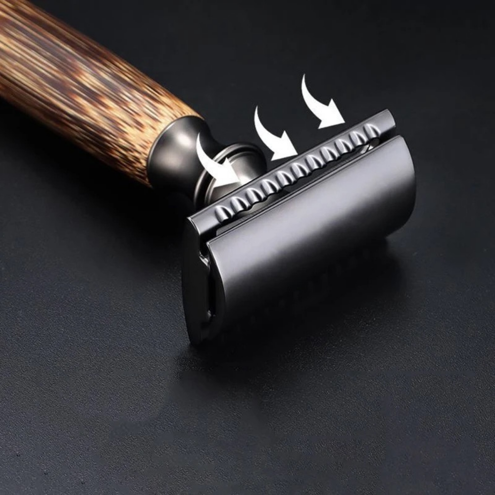 Aparat de ras clasic, maner din lemn, black [2]