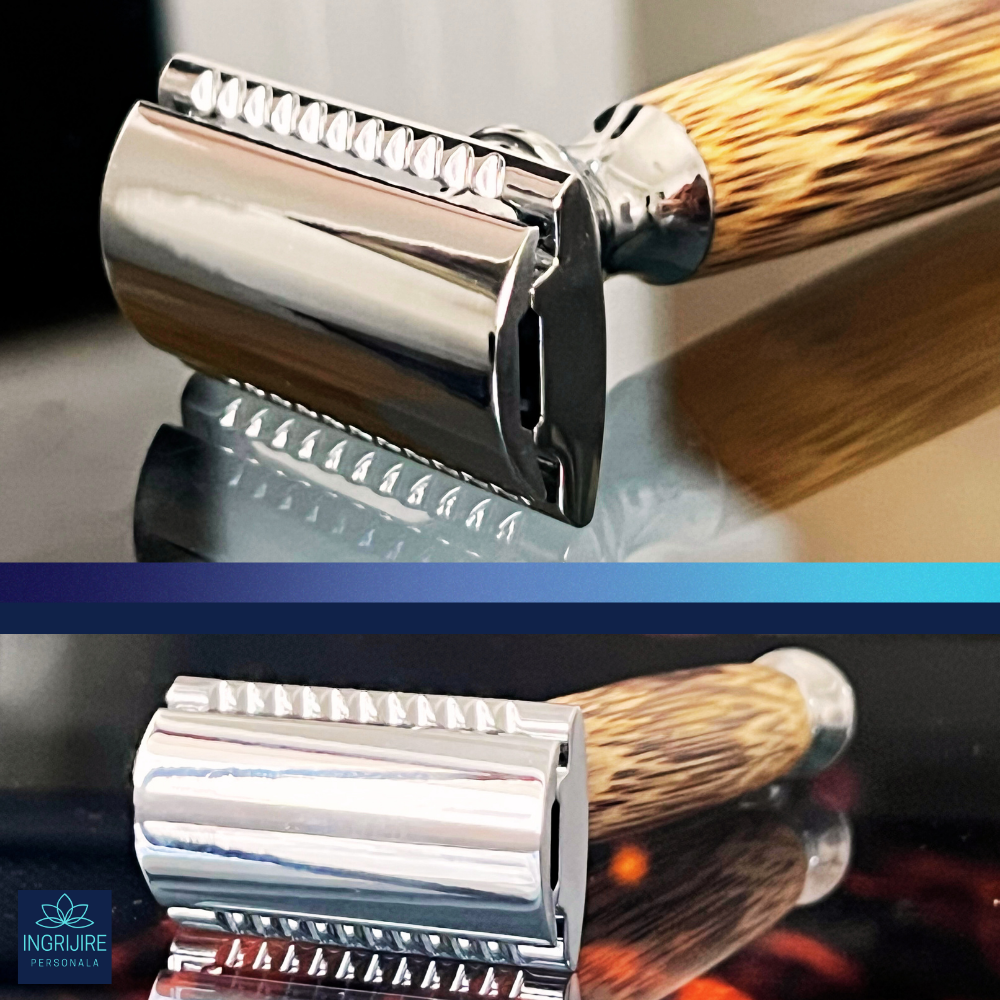 Aparat de ras clasic, maner din lemn, silver [20]