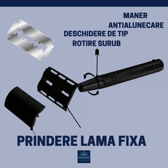 Aparat de ras clasic, safety razor, matte black [4]