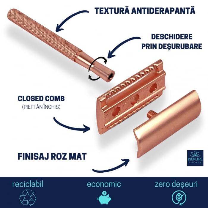 Aparat de ras safety razor Haward Luxury, rose gold [4]