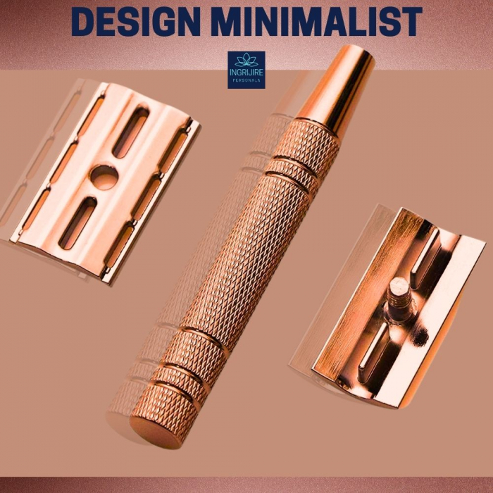 Aparat de ras clasic, safety razor, rose gold [9]