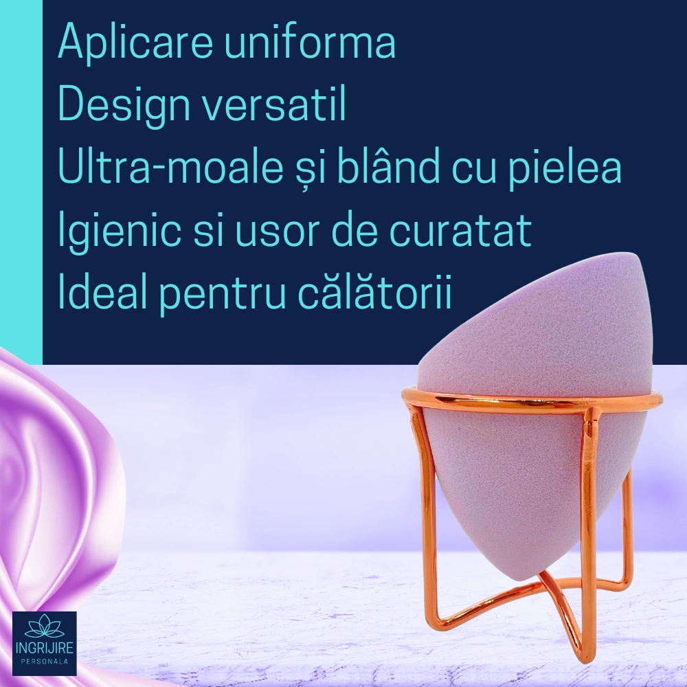 Burete ergonomic si stativ pentru aplicare make-up si creme, mov deschis [7]
