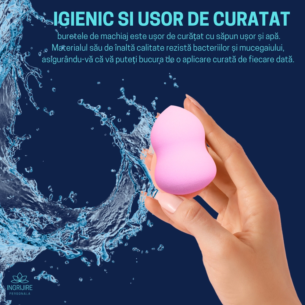 Burete ergonomic si stativ pentru aplicare make-up si creme, roz [2]