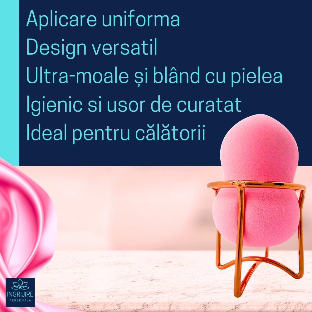 Burete ergonomic si stativ pentru aplicare make-up si creme, roz [7]