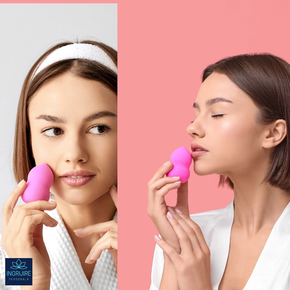 Burete ergonomic si stativ pentru aplicare make-up si creme, roz [5]