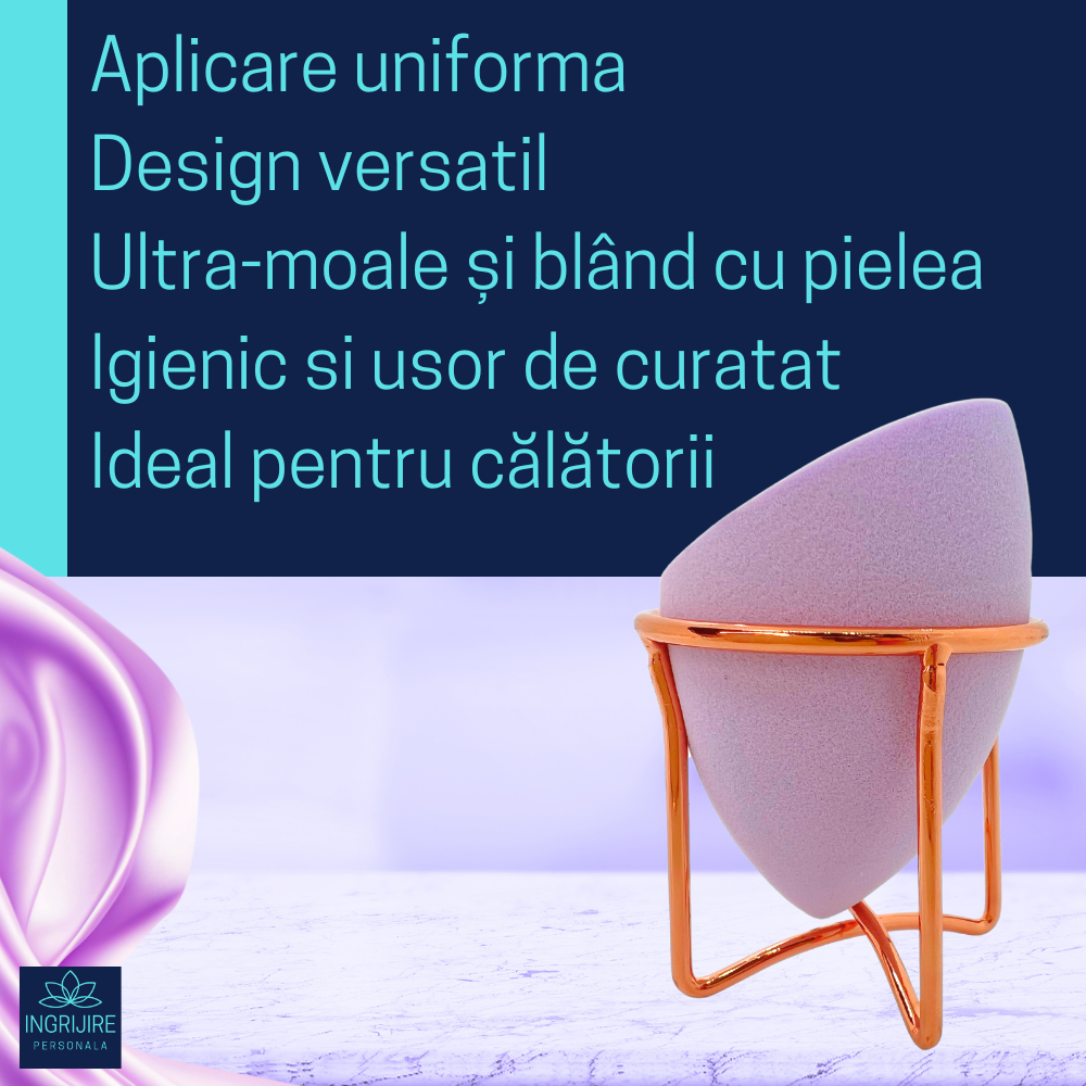 Burete ergonomic si stativ pentru aplicare make-up si creme, mov deschis [2]