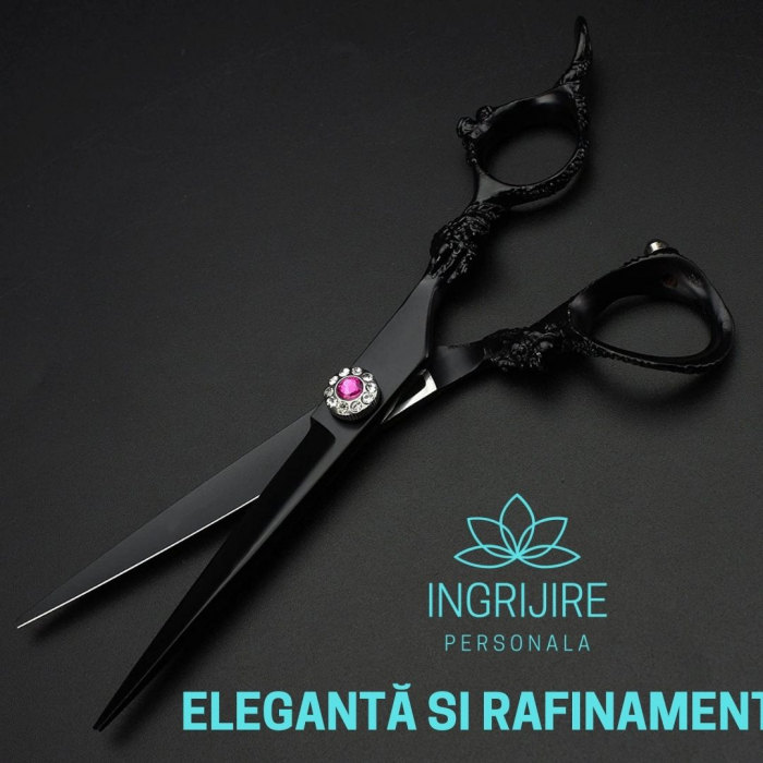 Set de 2 foarfece de tuns 6'', otel japonez, Matte black [6]