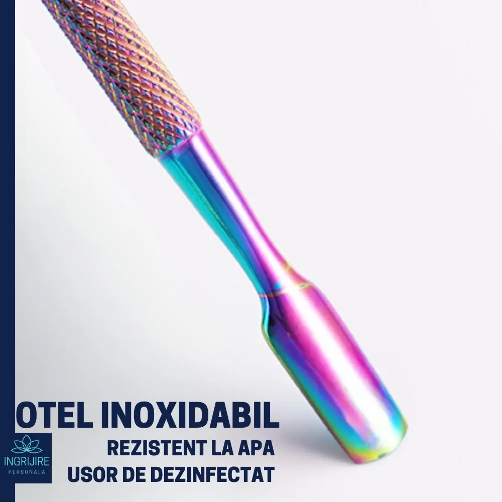 Instrument pentru impingere cuticule si curatare, cu doua capete varf drept/inclinat multicolor [7]