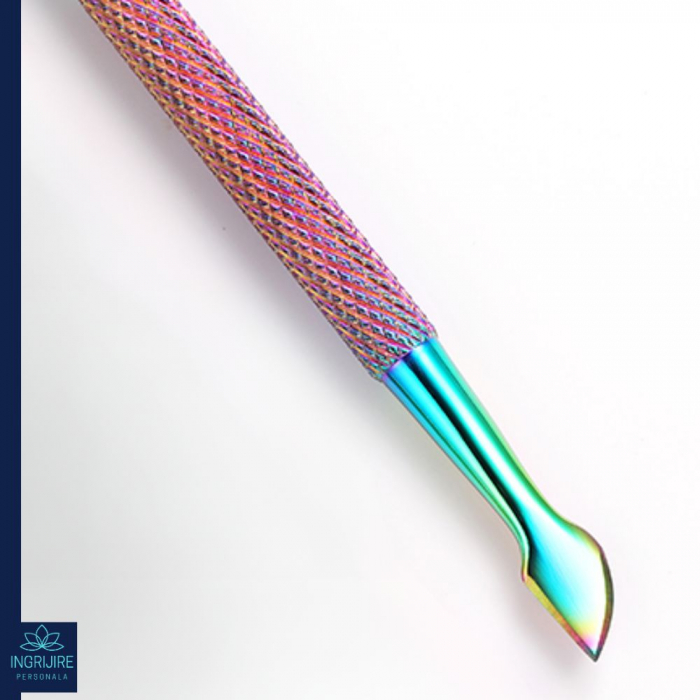 Instrument pentru impingere cuticule si curatare, cu doua capete varf drept/inclinat multicolor [16]