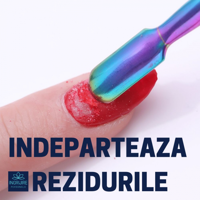 Instrument pentru impingere cuticule si curatare, cu doua capete varf drept/inclinat multicolor [11]