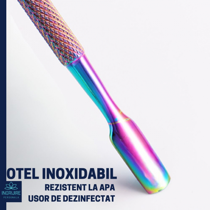 Instrument pentru impingere cuticule si curatare, cu doua capete varf drept/inclinat multicolor [2]