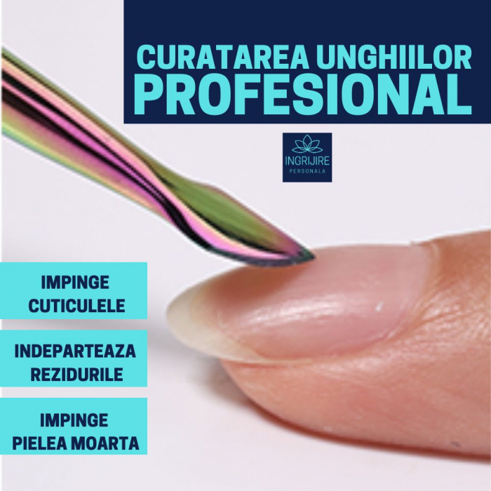 Instrument pentru impingere cuticule si curatare, cu doua capete varf drept/inclinat multicolor [6]