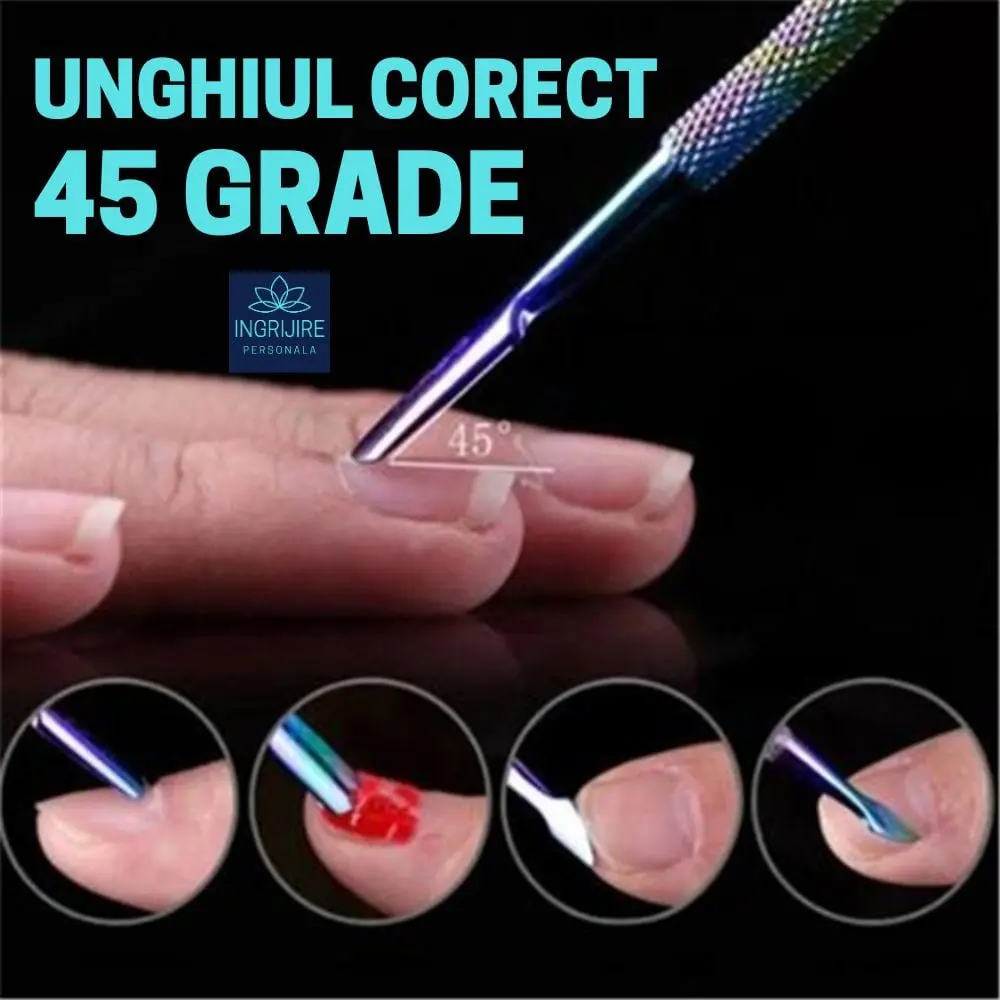 Instrument pentru impingere cuticule si curatare, cu doua capete varf drept/inclinat multicolor [2]