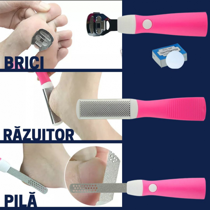 Instrument pentru indepartarea calusurilor cu lama interschimbabila, razuitor si pila, otel inoxidabil [5]
