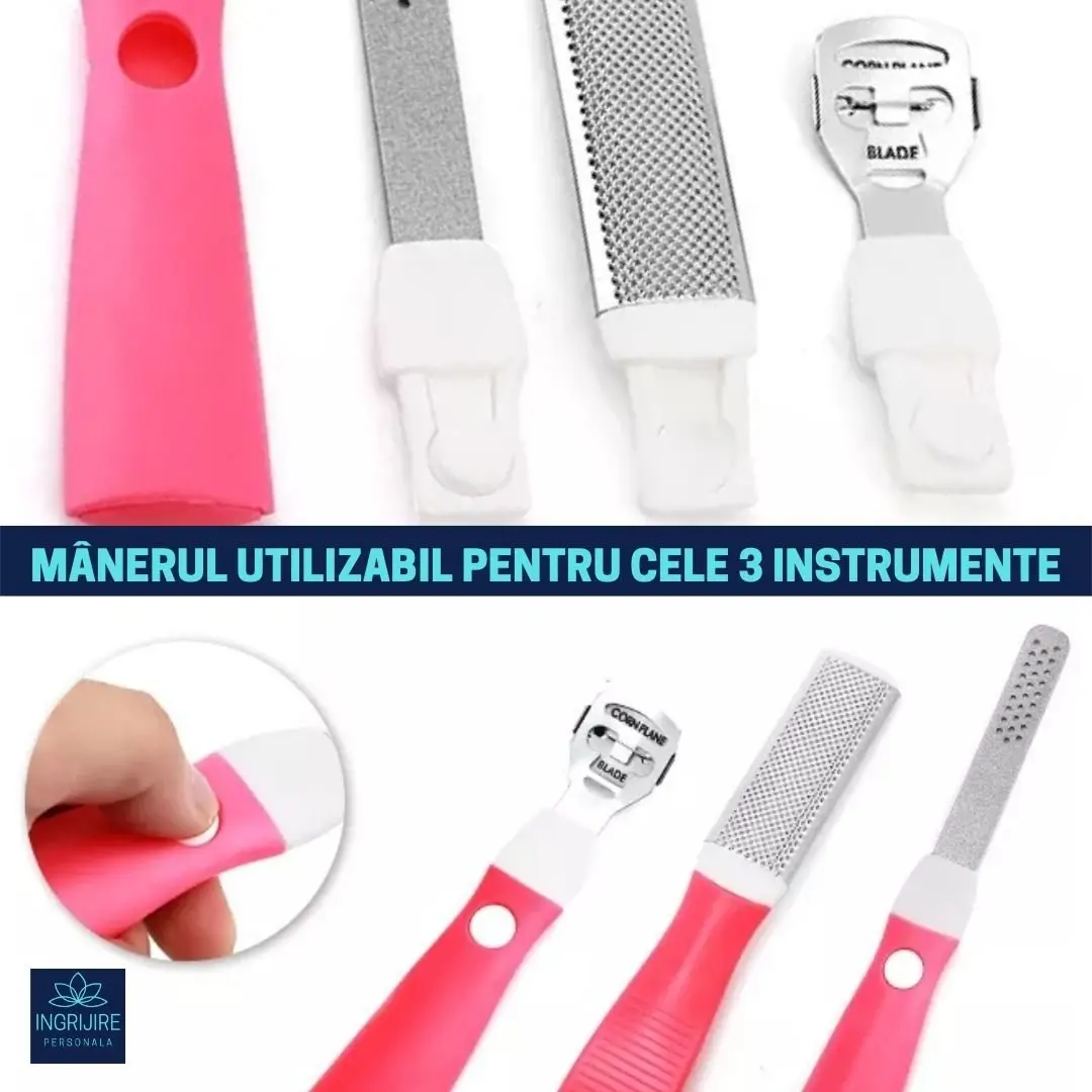 Instrument pentru indepartarea calusurilor cu lama interschimbabila, razuitor si pila, otel inoxidabil [10]