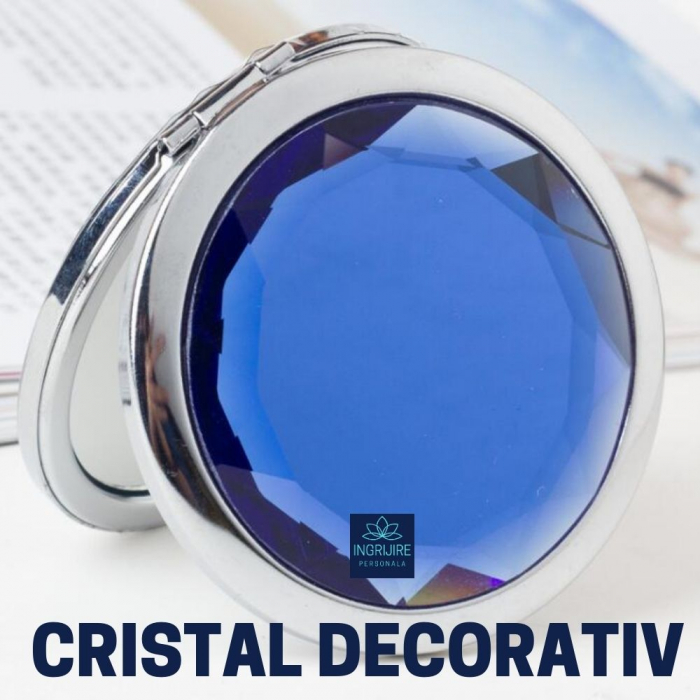 Oglinda de poseta, cristal decorativ albastru, 7 cm, lupa x3, otel inoxidabil [7]