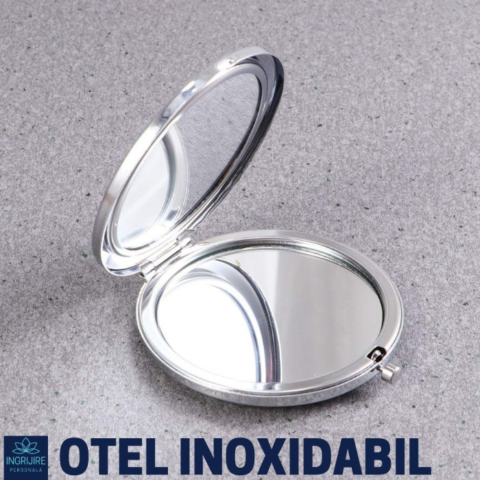 Oglinda de poseta, cristal decorativ albastru, 7 cm, lupa x3, otel inoxidabil [9]