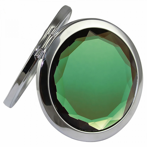 Oglinda de poseta, cristal decorativ verde, 7 cm, lupa x3, otel inoxidabil [6]