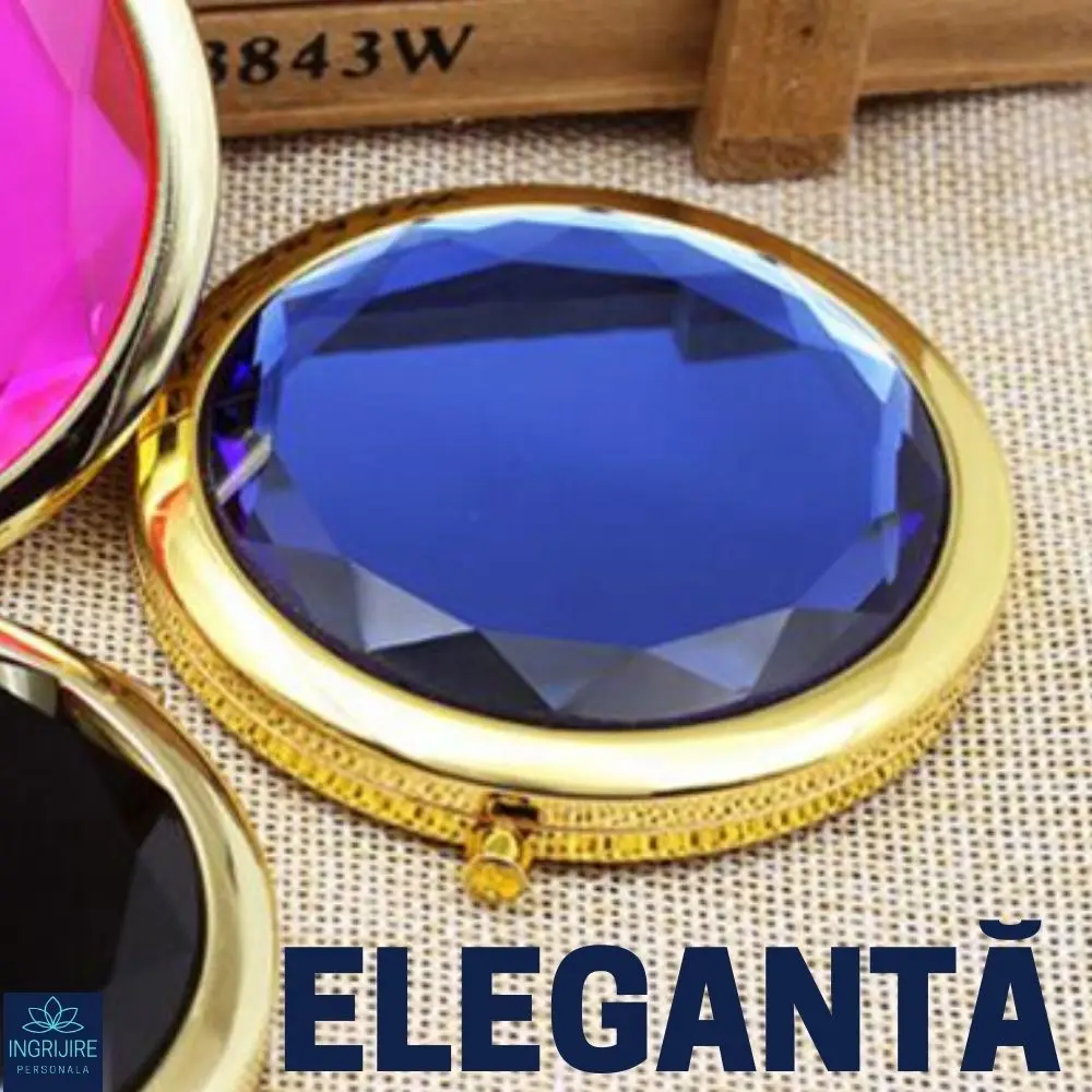 Oglinda de poseta, cristal decorativ albastru, auriu, 7 cm, lupa x3 [7]