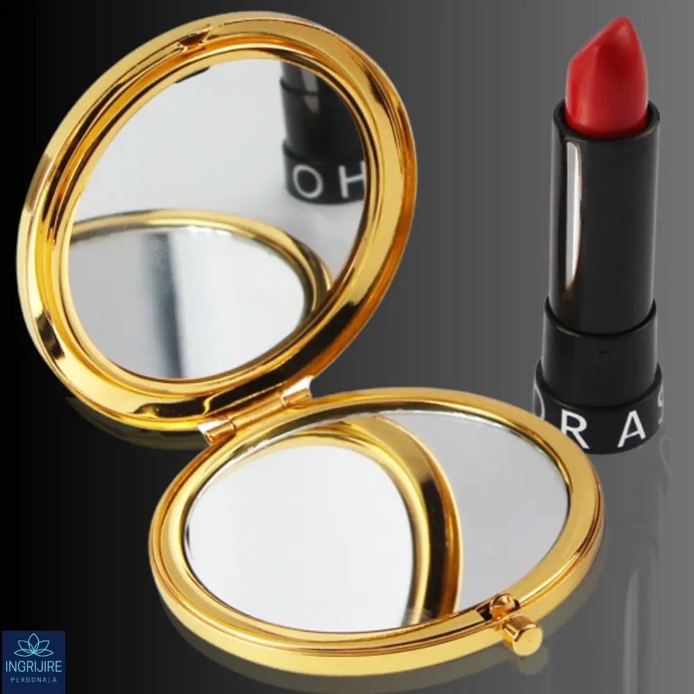 Oglinda de poseta, cristal decorativ albastru, auriu, 7 cm, lupa x3 [6]