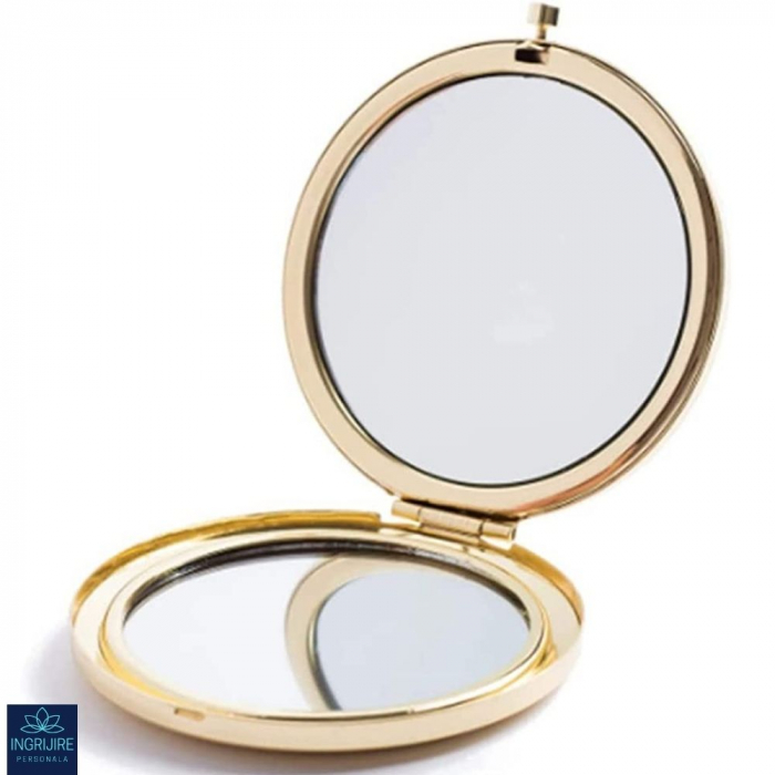 Oglinda de poseta, cristal decorativ champagne, auriu, 7 cm, lupa x3, [10]