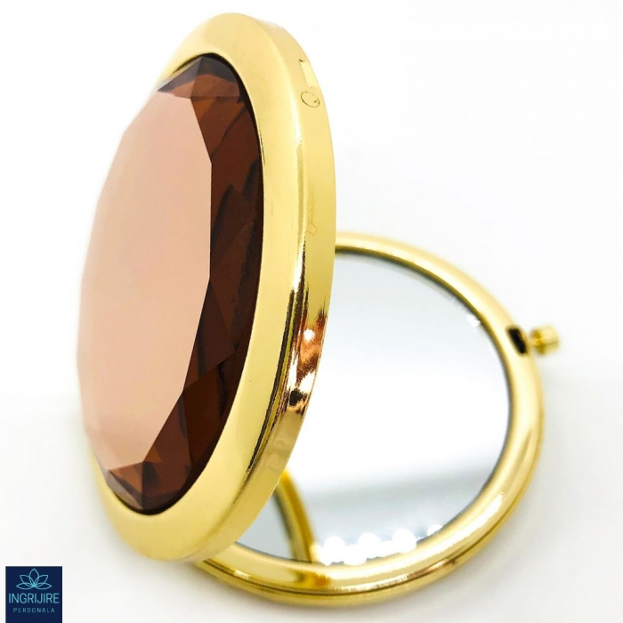 Oglinda de poseta, cristal decorativ champagne, auriu, 7 cm, lupa x3, [12]