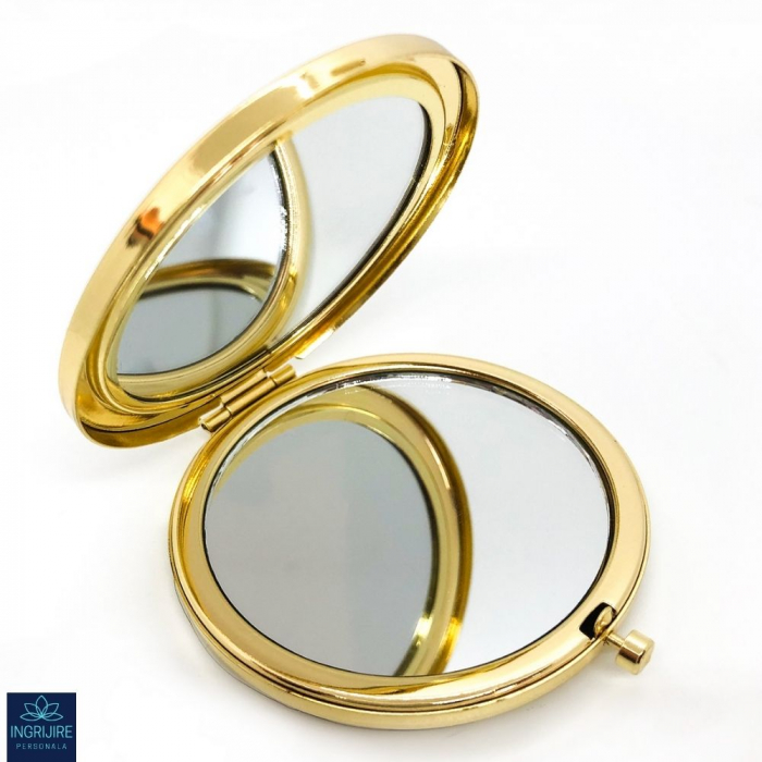 Oglinda de poseta, cristal decorativ champagne, auriu, 7 cm, lupa x3, [2]