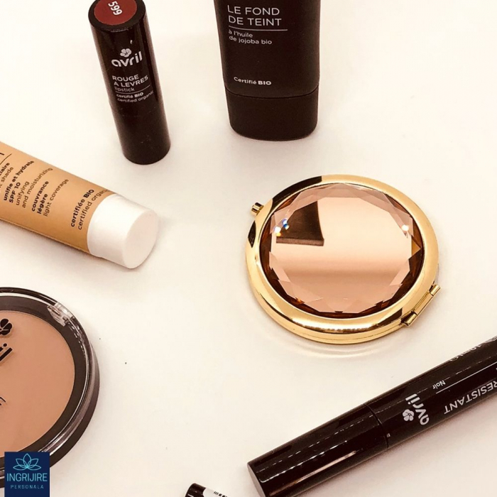 Oglinda de poseta, cristal decorativ champagne, auriu, 7 cm, lupa x3, [6]