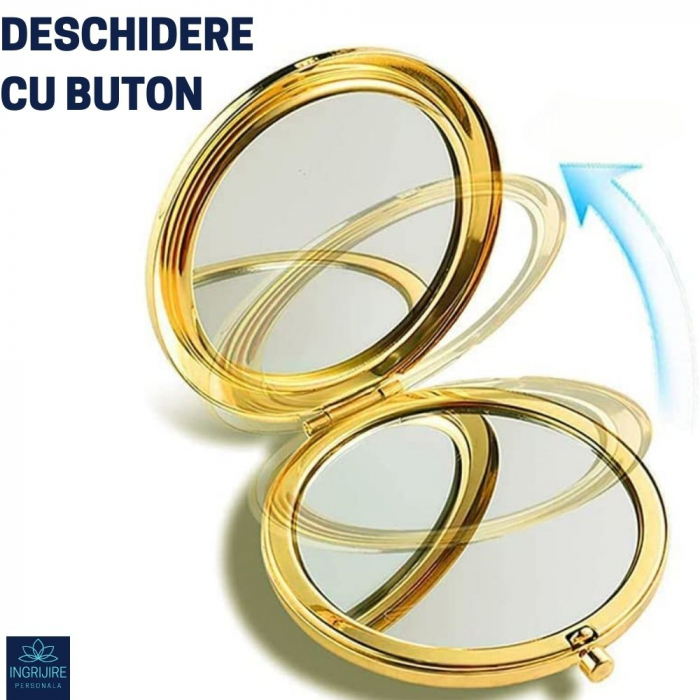 Oglinda de poseta, cristal decorativ champagne, auriu, 7 cm, lupa x3, [7]