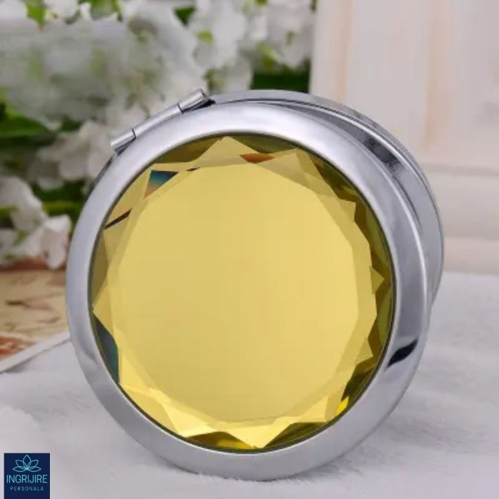 Oglinda de poseta, cristal decorativ lemon , 7 cm, lupa x3, otel inoxidabil [19]